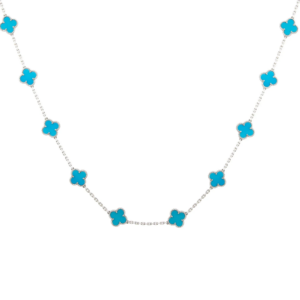 Collier Alhambra Vintage pour femme en or blanc 18 carats et turquoise de Van Cleef & Arpels